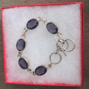Amethyst Silver Plated Gemstone Bracelet. New, Adjustable, Genuine, Boxed